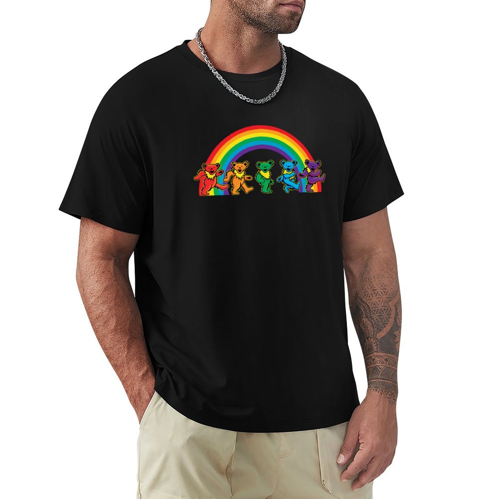 Undershirt Crew Neck - Kaos Beruang Berjalan di Bawah Pelangi